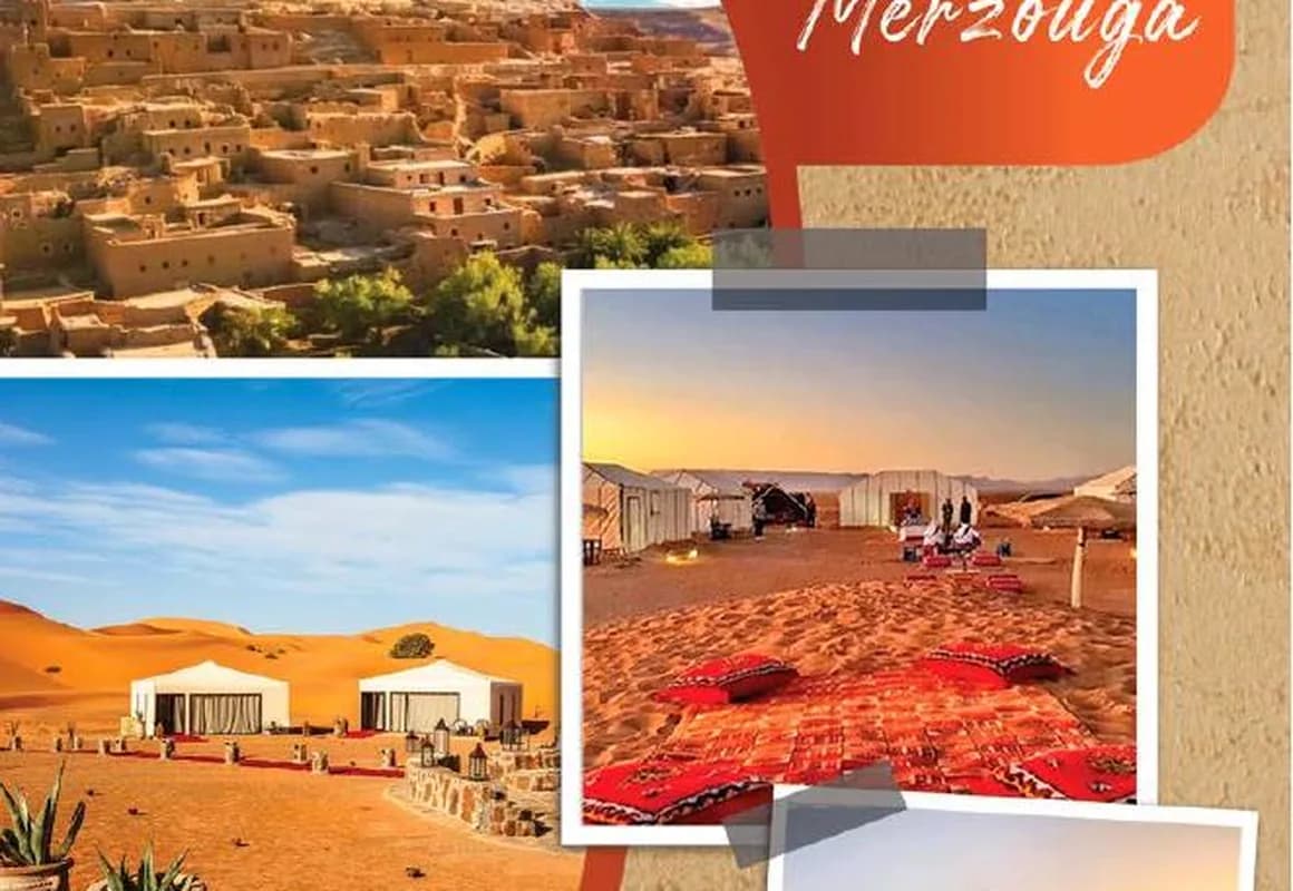 Dunes dorées du Sahara et bivouac nomade au Maroc